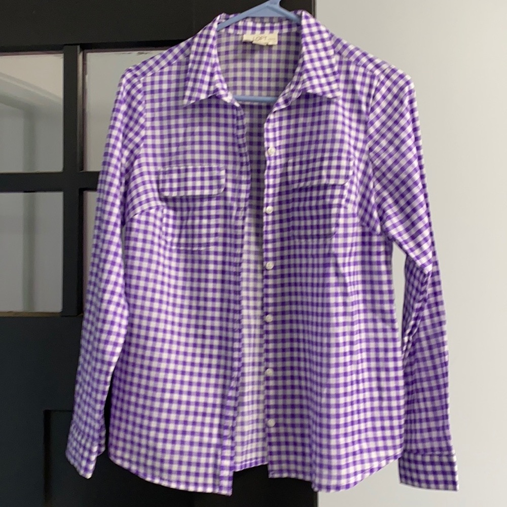 Loft purple check button down